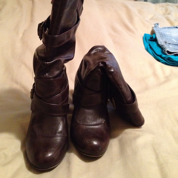 Brown faux leather boots