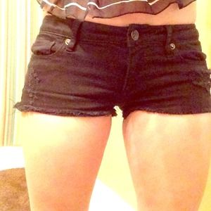 Black denim shorts