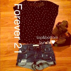 Chiffon Top& denim bottom bundle!!♥︎ Forever21