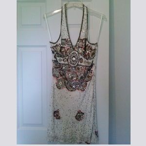 Ivory Beaded Evening Cocktail Dress