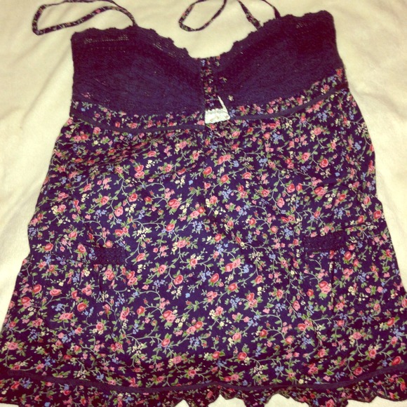 Cotton floral top with crochet button up top