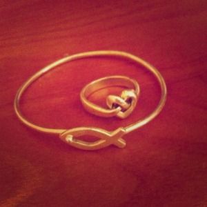Hook on bracelet and heart knot ring