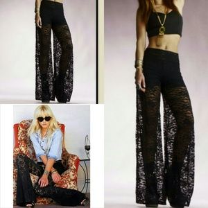 Trendy Black lace palazzo pants