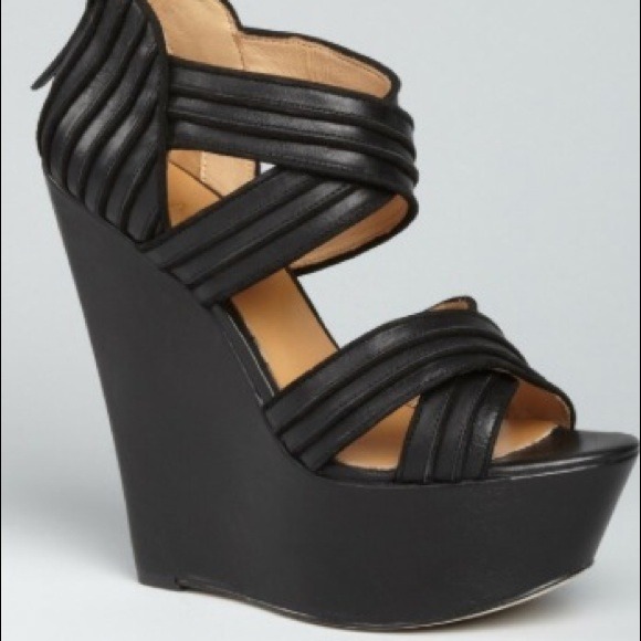 BLACK LEATHER LAMB BERNADETTE WEDGES