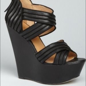 BLACK LEATHER LAMB BERNADETTE WEDGES