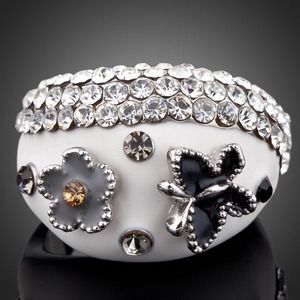 Platinum plated/Enamel/ butterflies and flower
