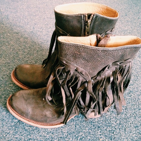 Leather fringe boots