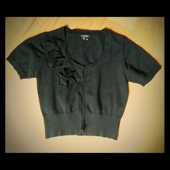 Black Cropped Short Sleeved Cardigan