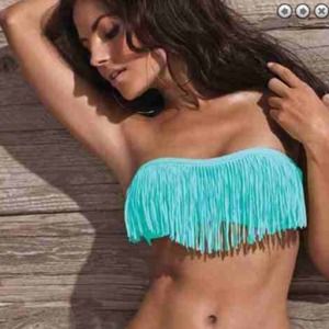 L*SPACE TEAL FRINGE BIKINI TOP