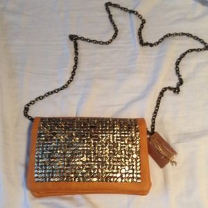 NEW ORANGE CROSS BODY BAG W GOLD STUDS