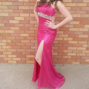 Hot pink long prom dress.  Size 6