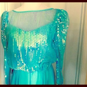 VINTAGE Sequin Mint Green Party Dress