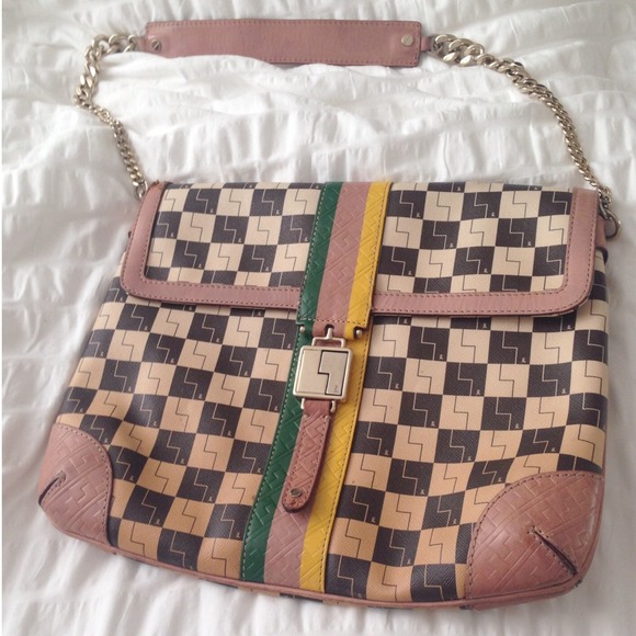 L.A.M.B Vinyl and Leather Gold Chain Shoulder Bag