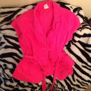 hot pink short sleeved cardigan/blazer