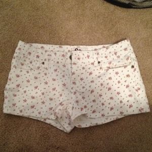 White Floral Shorts