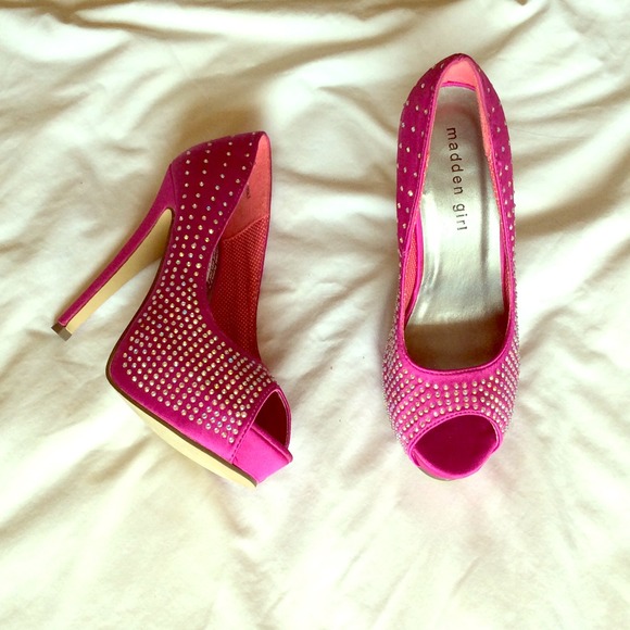 Madden Girl Pink Satin Rhinestone Heels