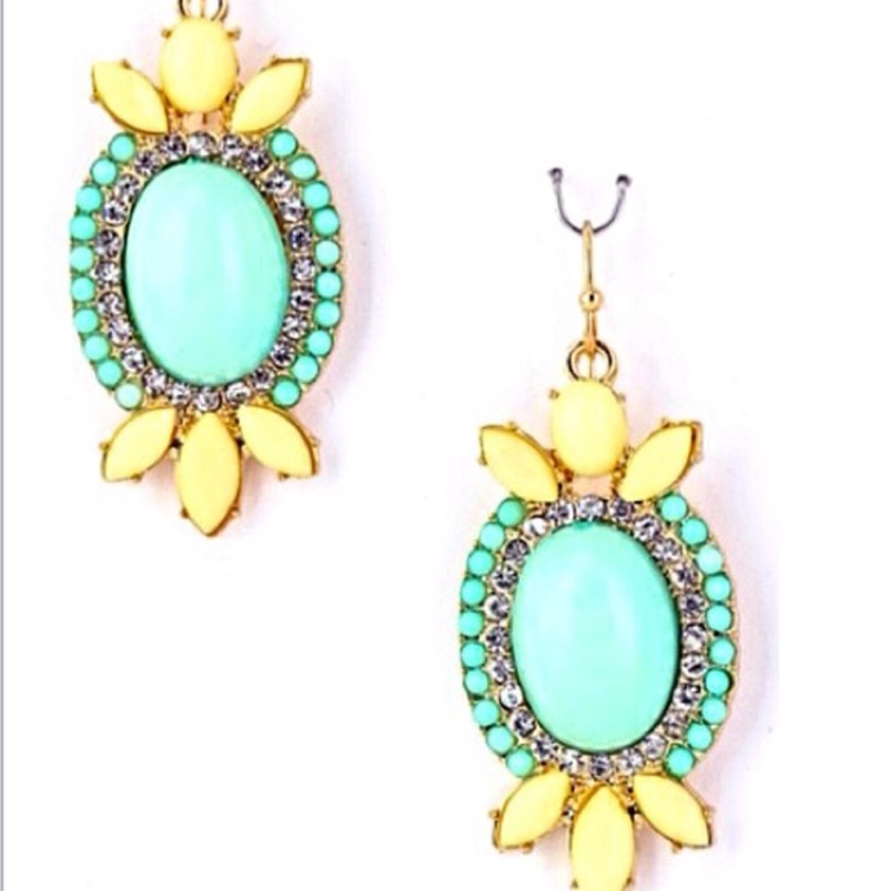 👂🏼Mint & Yellow w/Bling Oval Statement Earrings