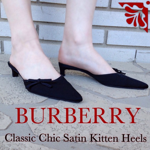 Burberry Shoes - 💯Authentic Burberry Satin Black Kitten Heels