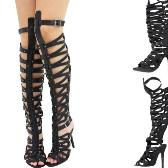 Knee high Heeled gladiator sandals