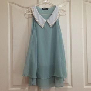 Mint color , pearl peter pan layer dress