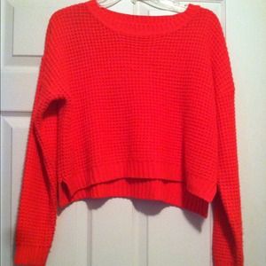 Forever 21 neon coral cropped sweater