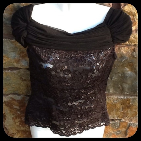 HPCache black lace top draped neckline