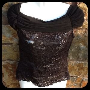 HPCache black lace top draped neckline