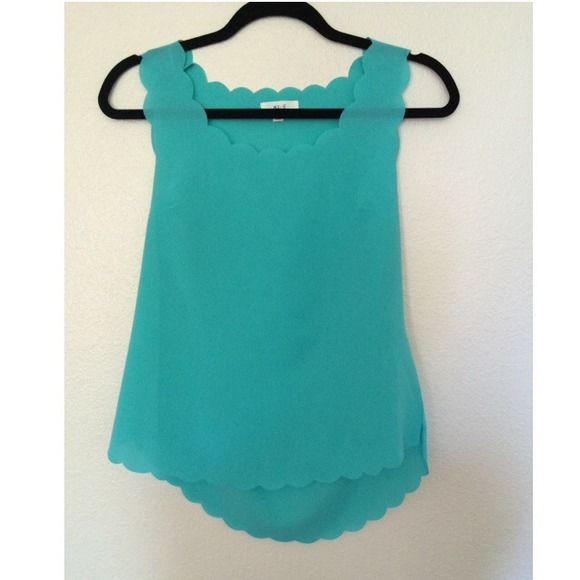 Mint colored scalloped neck blouse