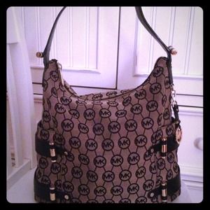 Michael Kors Black and Tan Circle Logo Bag
