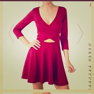 Wine/Burgundy Side/Front/Back Cut Out Skater Dress