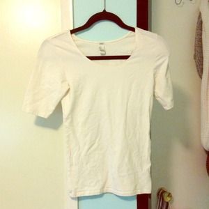 Forever 21 Fitted Scoop Neck Top (Cream)