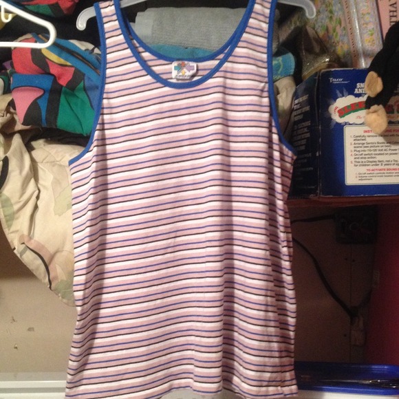 Blue, White, Pink, and Black stripped tank top. - Picture 1 of 3