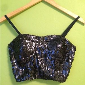 Blue sequins crop top