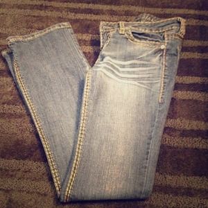 Never before worn jeans with light brown stitch