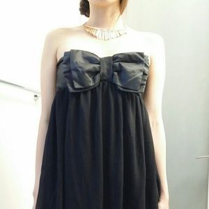SALE! Black satin bow baby doll cocktail dress