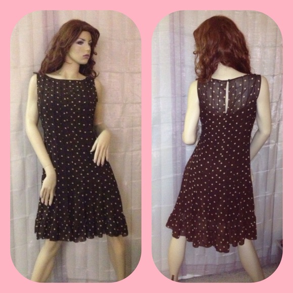 Sheer Brown and tan polka dot dress 10