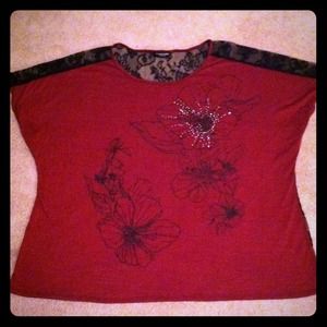 Dark red shirt with black lace back