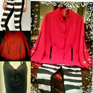 Wool Red Cape black leather trim