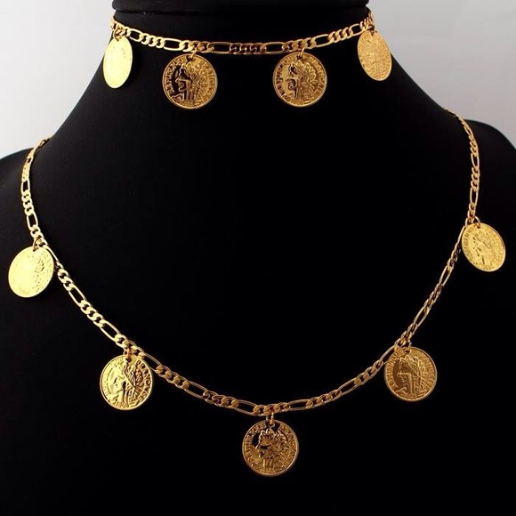 SOLD OUT!Gold Vintage Coin Necklace & Bracelet Set