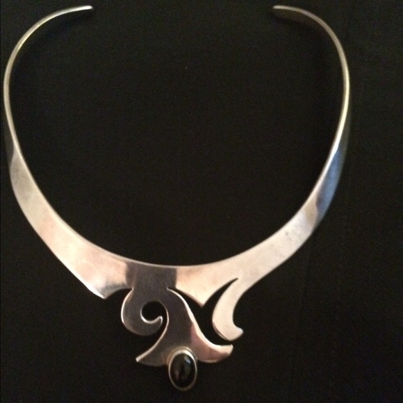 Sterling silver and black onyx statement necklace