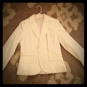 Ann Taylor Loft White with black pinstripe suite