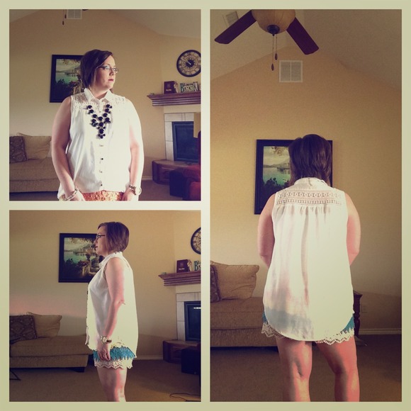 White Blouse w/ Lace Detail, High-Low, NWT