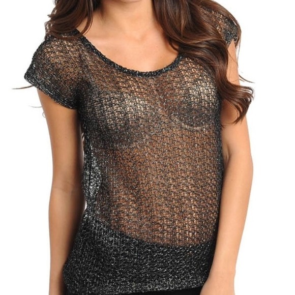 Timing Tops - Black sheer neon green cross cross back top Medium