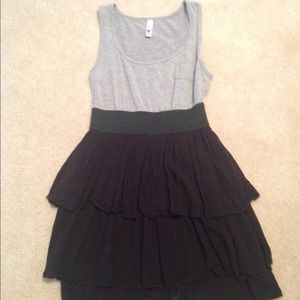 Grey and black high waisted dress with ruffles