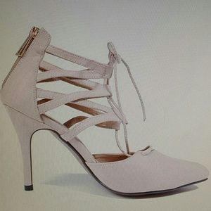 REDUCED PRICE! Beige Lace Up Glance Down Heels