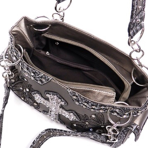 Western Style Rhinestone Fleur De Lis Handbag - Picture 4 of 4