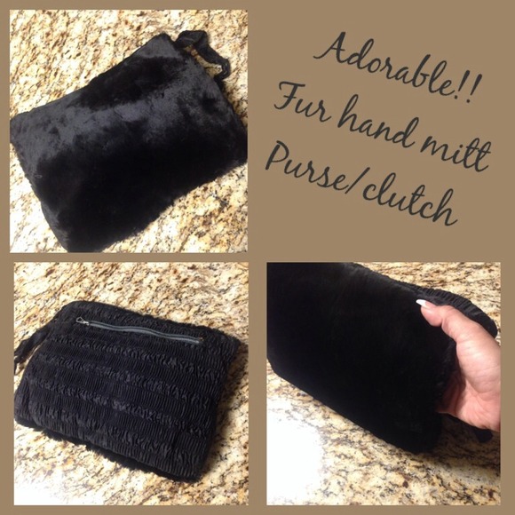 $60 Black vintage fur hand mitt