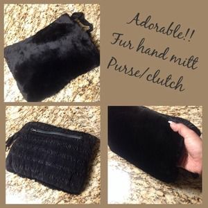 $60 Black vintage fur hand mitt