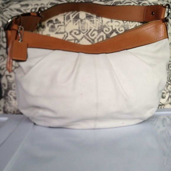 White and Tan Coach Bag