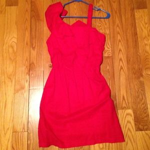 Textured Red Ruffle Shoulder Dress